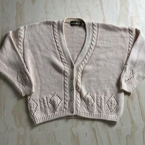 Vintage 80s Outback Red Sweater Size Medium White Knit Hong Kong Cardigan